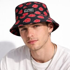VIZ Media Naruto Shippuden Akatsuki Bucket Hat Black Red Cloud Pattern